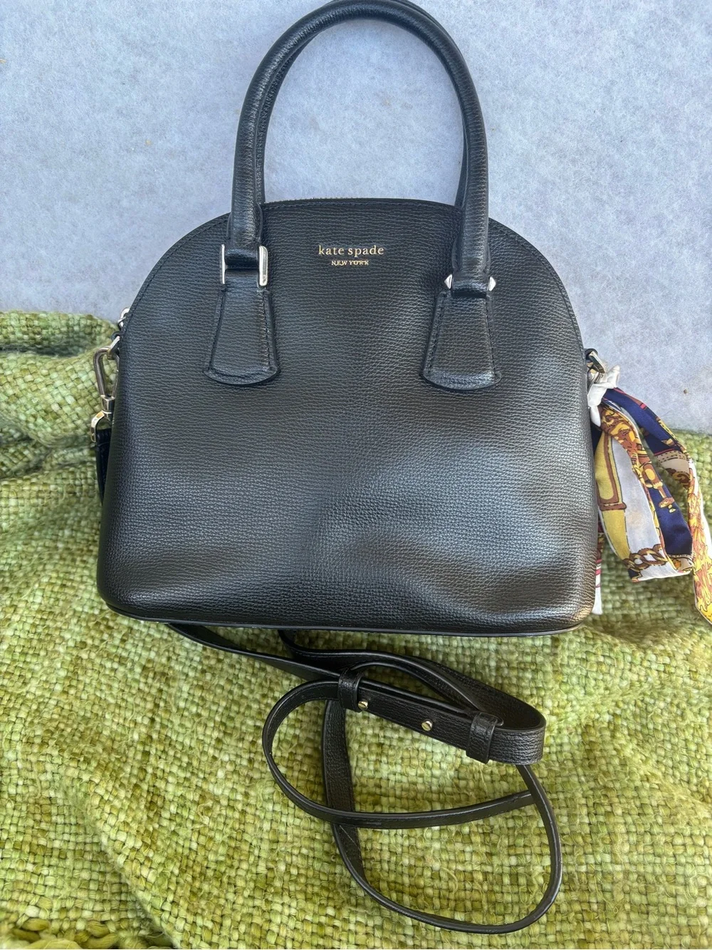 kate spade black dome satchel with detachable strap